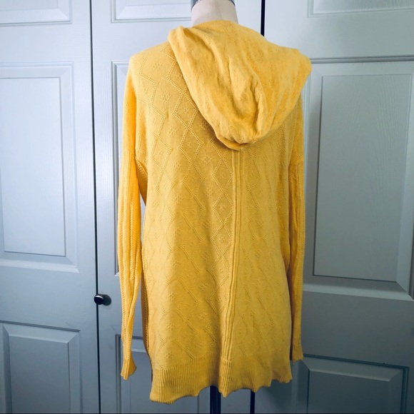 Anthro Sparrow Cardigan Hoodie Pockets Diamond Design Sweater Yellow Size XS - Picture 7 of 11